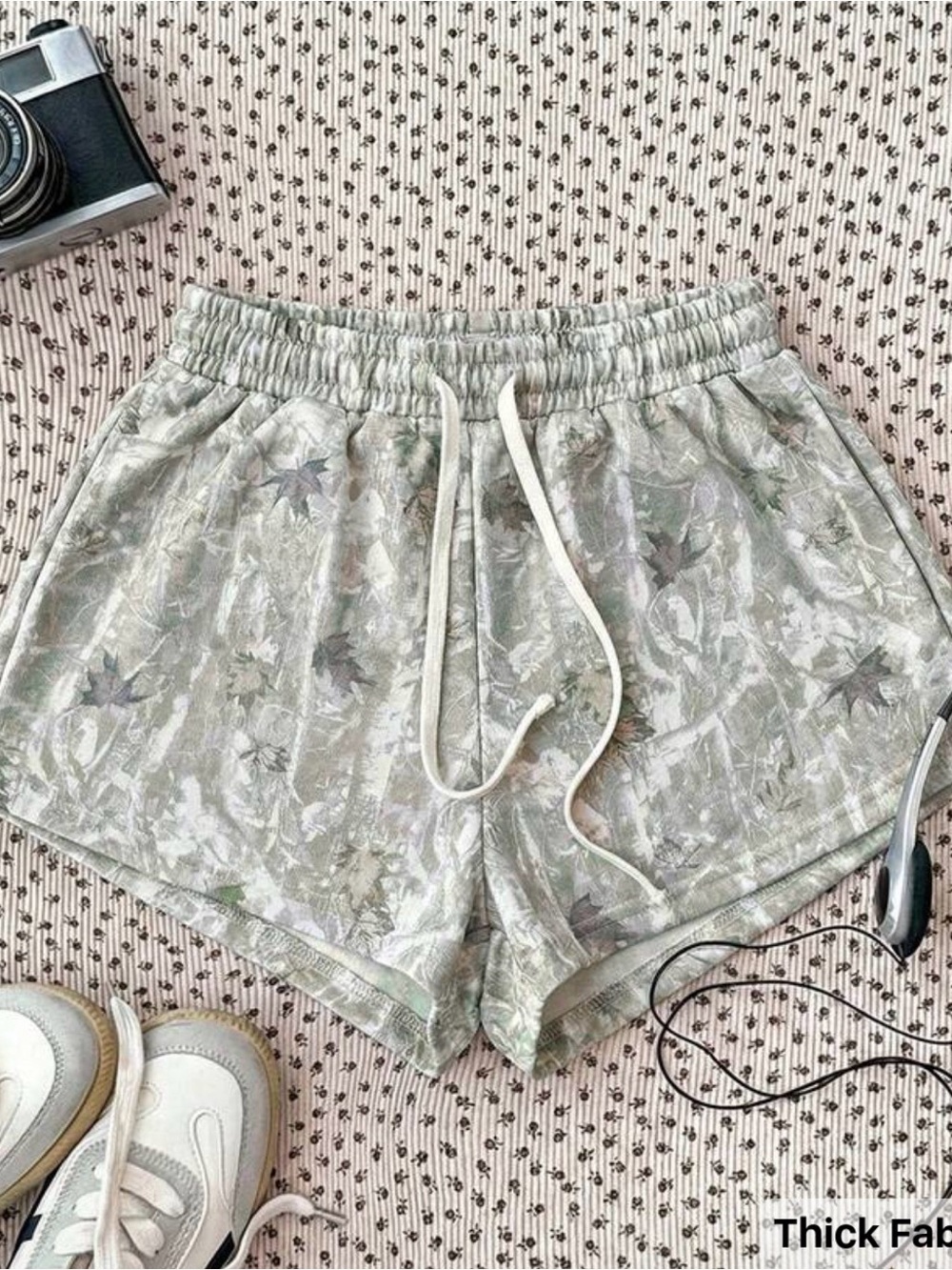 SHEIN Light Sage Camo Drawstring Athletic Shorts
